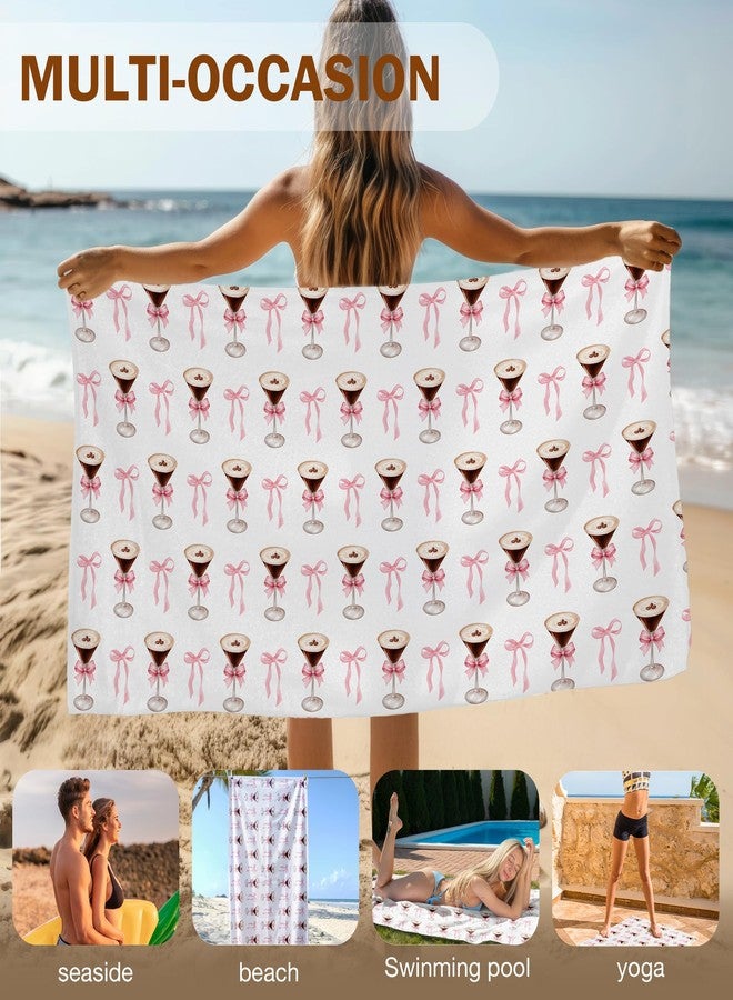 FIicy Pink Bow Espresso Martini Beach Towel, Espresso Martini Gifts for Women Girls Pool Towels, Pink Preppy Coquette Bow Large Beach Bath Travel Towels for Bathroom Swimming Camping, 30x60in - Image 4